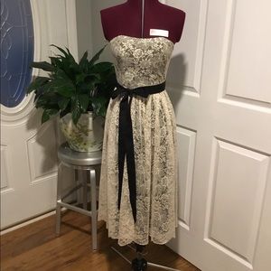 Lyndia cream color lace dress with black lining 2